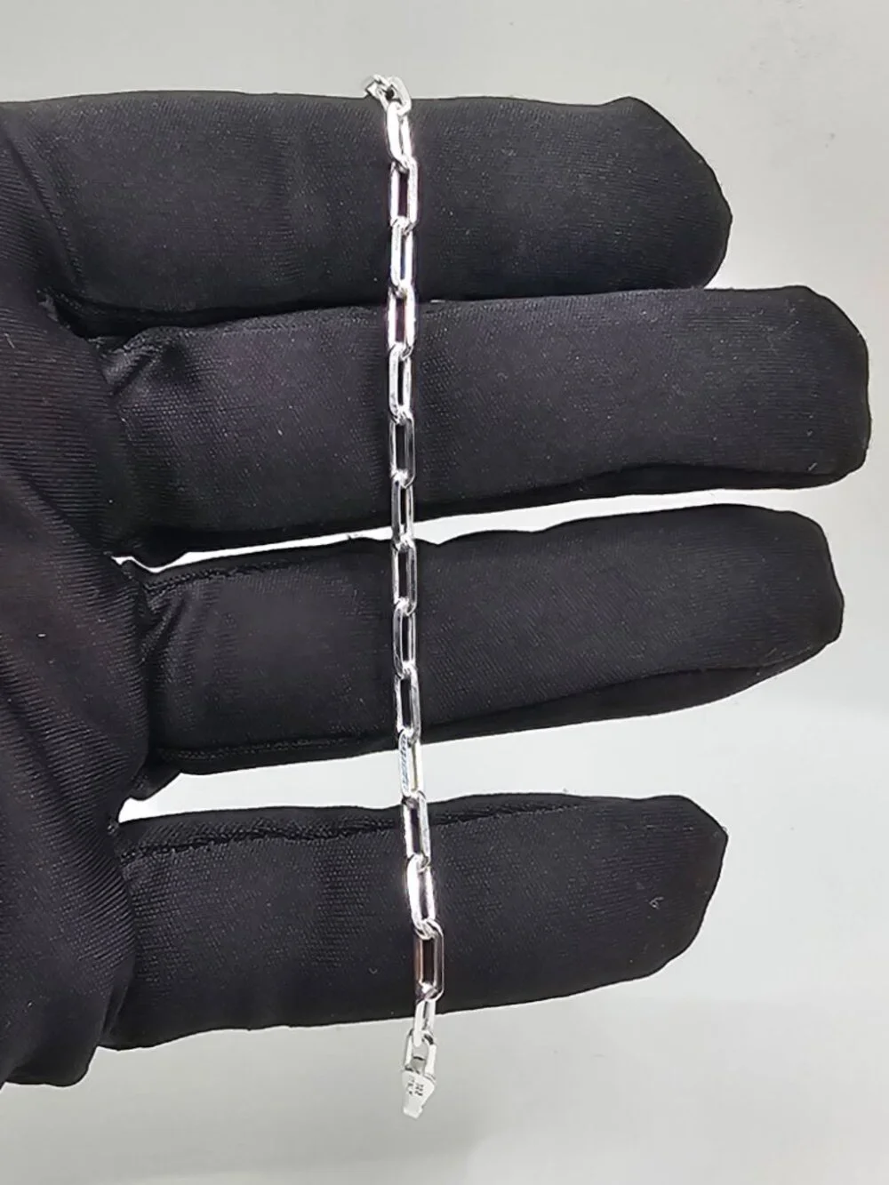 Sterling Silver 925 High Polished Flat Edge Paperclip Bracelet 2.9mm 7 inches